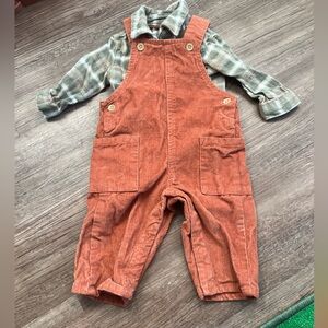 Carters Overalls with Flannel Button Down Shirt 6 months
